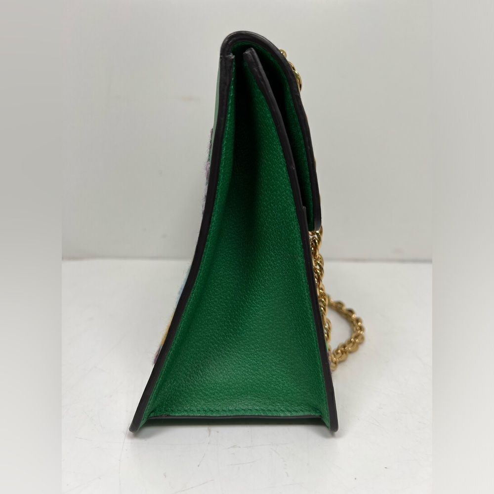 Gucci Linea Ricami Shoulder Bag Embroidered Leather Green Cat - Picture 5 of 13